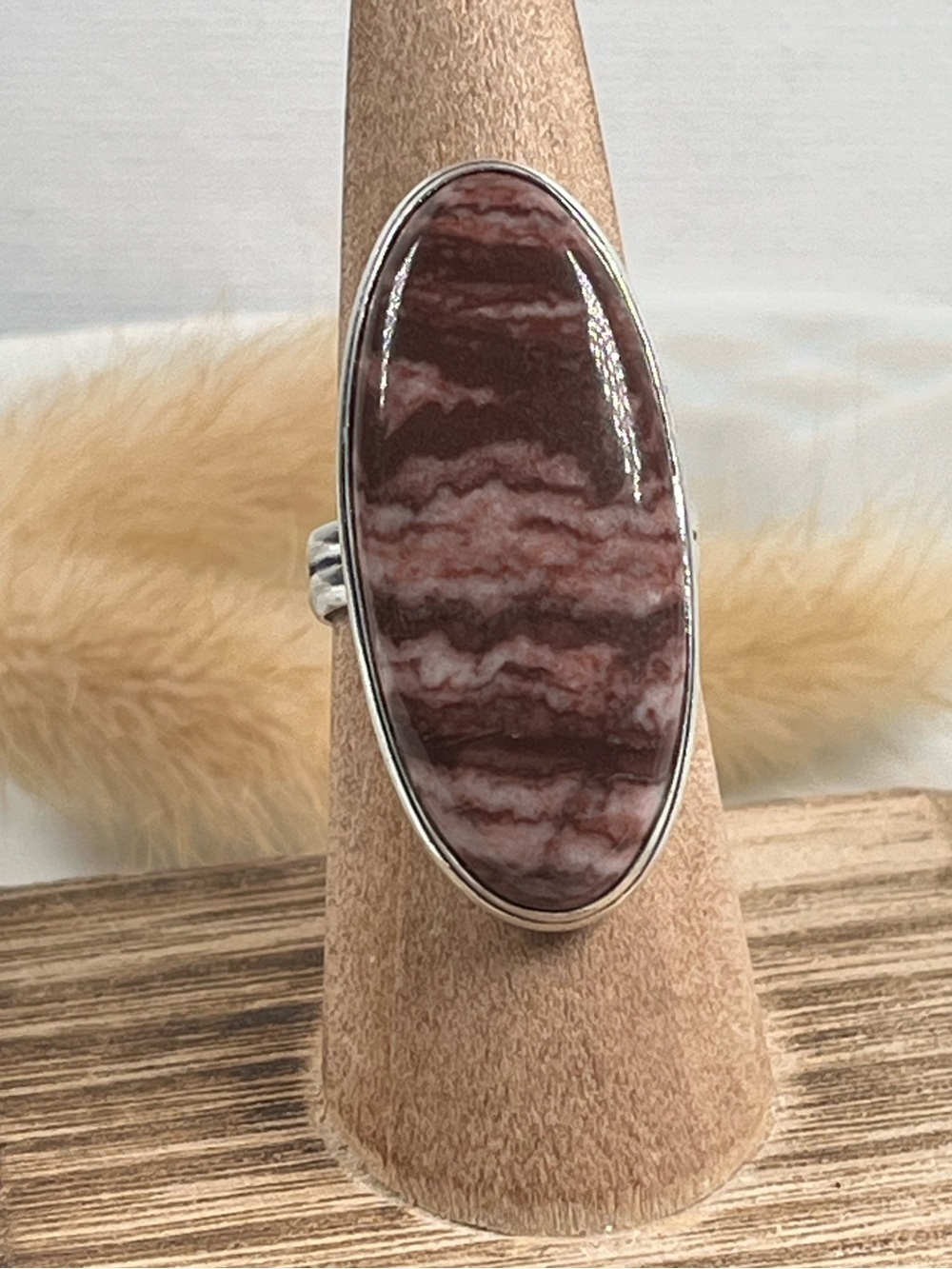 925 Sterling Silver Overlay Coconut Jasper Gemstone Size 7.5